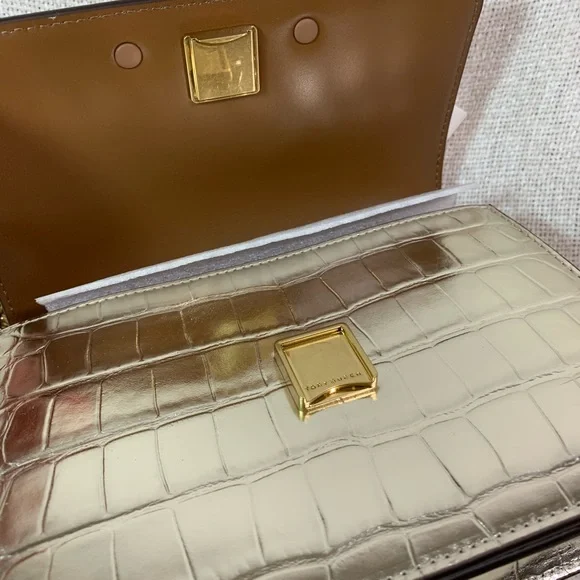 NEW Tory Burch Eleanor Gold Embossed Leather Small Convertible Shoulder Bag AUTH - Picture 10 of 16
